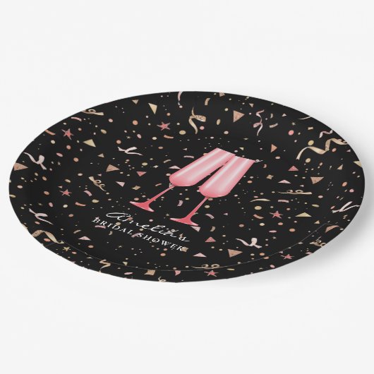 Brunch und Bubbly Brautparty Black Pappteller (Schrägansicht)