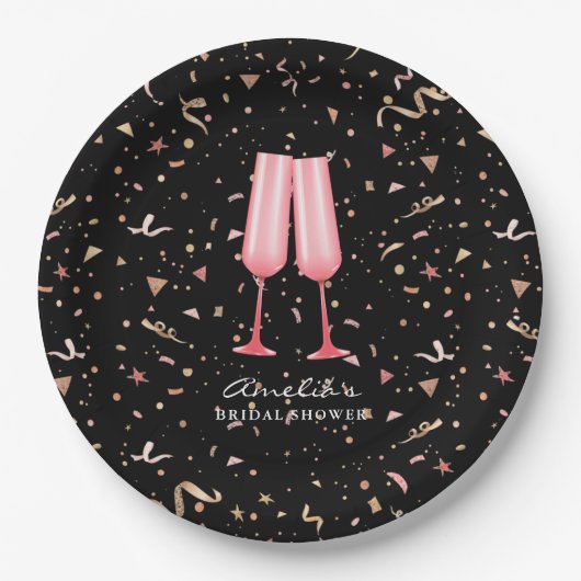 Brunch und Bubbly Brautparty Black Pappteller (Vorderseite)