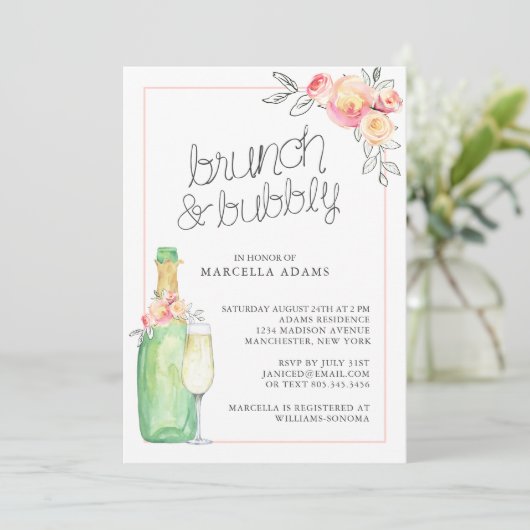 Brunch und Bubbly Brautparty Einladung (Stehend Vorderseite)