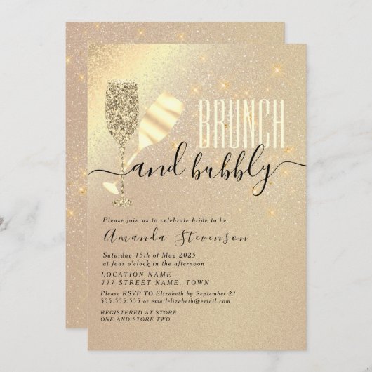 Brunch und Bubbly Brautparty Einladung (Vorne/Hinten)
