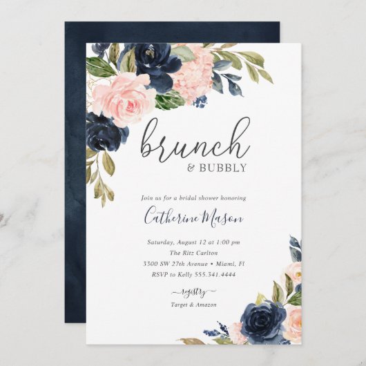 Brunch und Bubbly Brautparty Einladung (Vorne/Hinten)