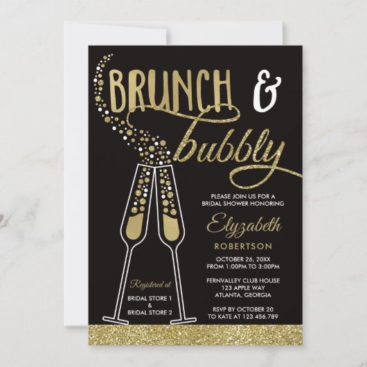Brunch und Bubbly Brautparty Einladung, Imitate Go Einladung (Vorderseite)