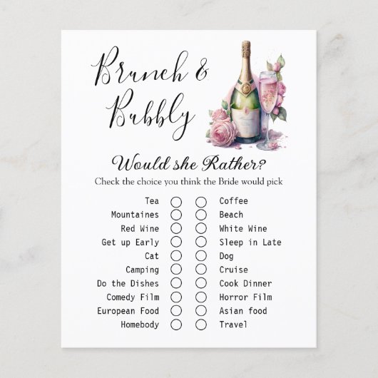 Brunch und Bubbly Brautparty Game Card (Vorderseite)