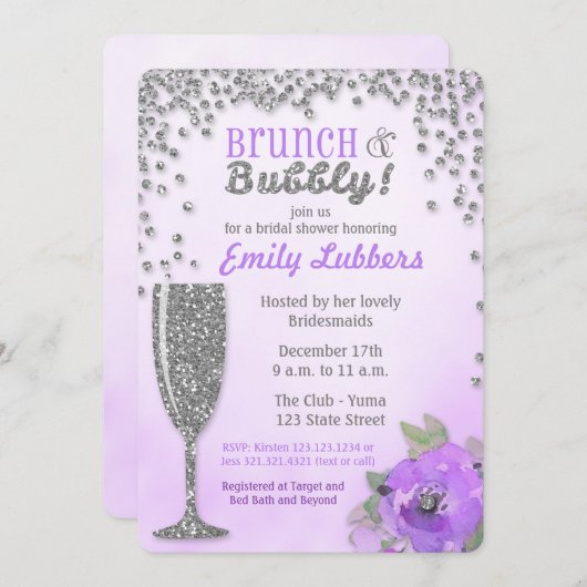 Brunch und Bubbly Brautparty Glitzer Einladung (Vorne/Hinten)