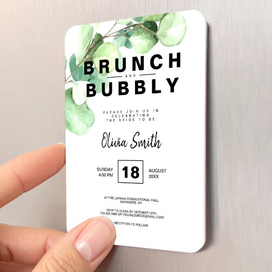 Brunch und Bubbly Brautparty Grünes Eukalyptus Magnet