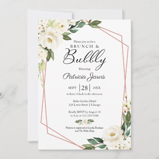 Brunch und Bubbly Brautparty Grünpflanzen Floral I Einladung (Vorderseite)