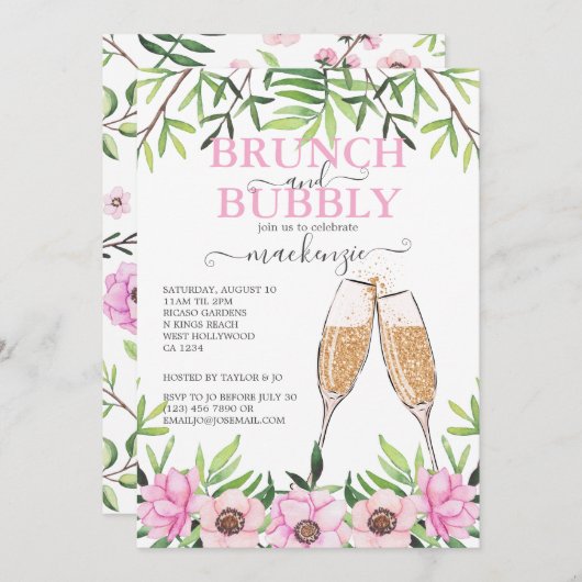 Brunch und Bubbly Brautparty Personalisiert Einladung (Vorne/Hinten)
