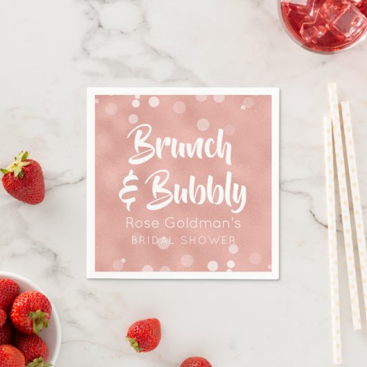 Brunch und Bubbly Brautparty Rosa Rose Gold Serviette (Beispiel)