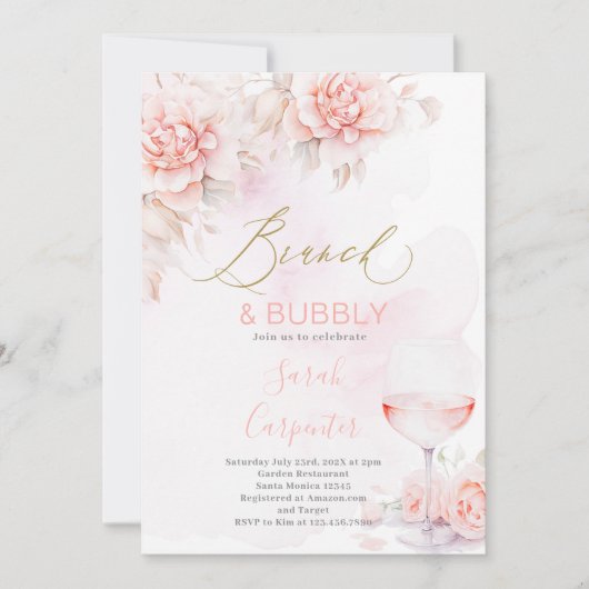 Brunch und Bubbly Bridal Dusche Einladung (Vorderseite)