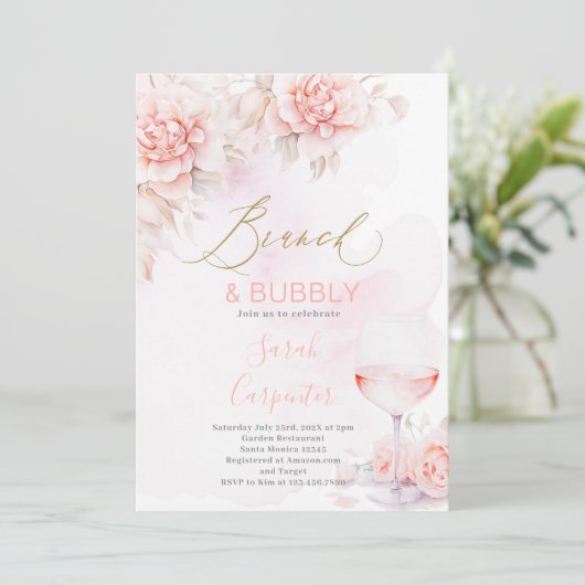 Brunch und Bubbly Bridal Dusche Einladung (Stehend Vorderseite)