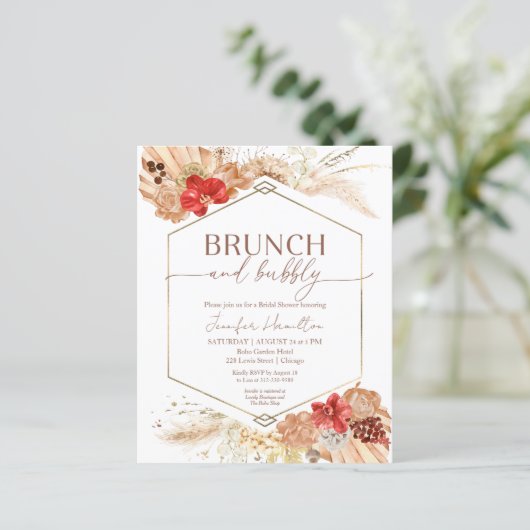 Brunch und Bubbly Bridal Dusche Einladung (Stehend Vorderseite)