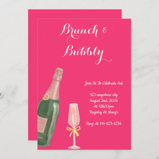 BRUNCH- UND BUBBLY-BRIDAL-DUSCHINVITATION EINLADUNG (Vorne/Hinten)