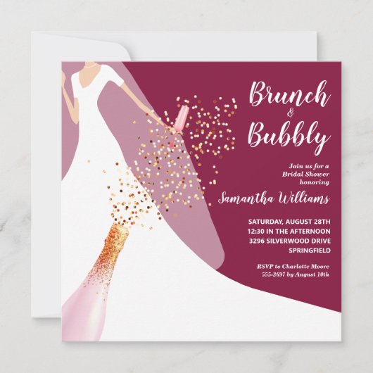 Brunch und Bubbly Bridge auf Cranberry Brautparty Einladung (Vorderseite)