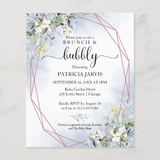 Brunch und Bubbly Budget Bridal Dusche Einladungen (Vorderseite)