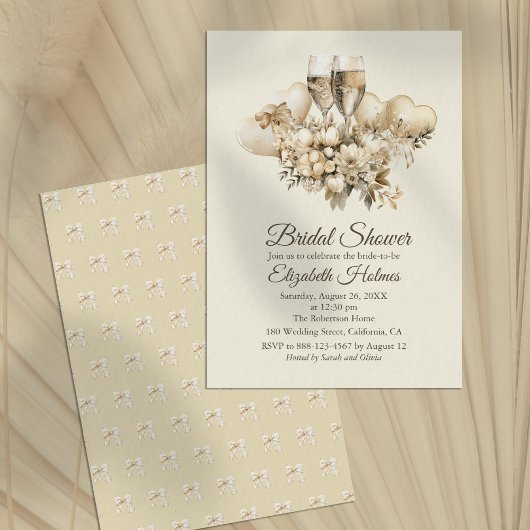 Brunch und Bubbly Champagne Blume Brautparty Einladung