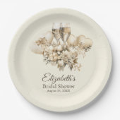 Brunch und Bubbly Champagne Blume Brautparty Pappteller (Vorderseite)