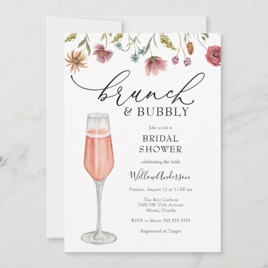 Brunch und Bubbly Champagne Brautparty Einladung (Vorderseite)