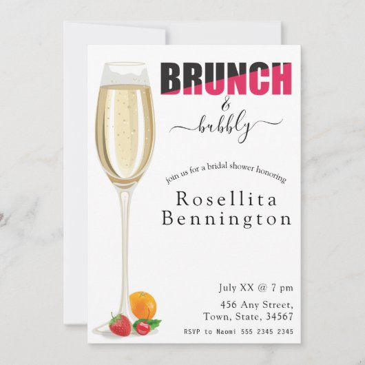 Brunch und Bubbly Champagne Brautparty Einladung (Vorderseite)