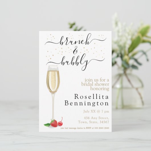 Brunch und Bubbly Champagne Brautparty Einladung (Stehend Vorderseite)