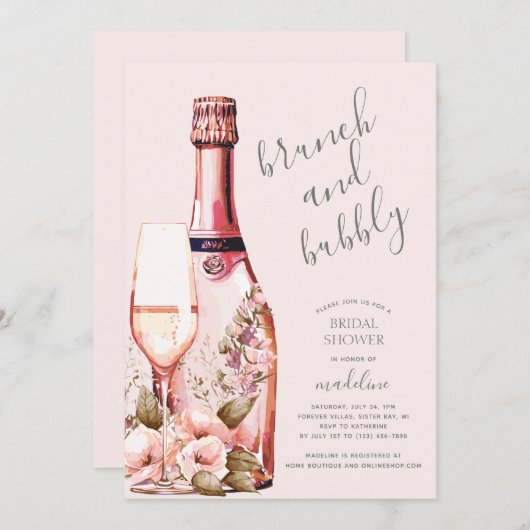 Brunch und Bubbly Champagne Brautparty Einladung (Vorne/Hinten)