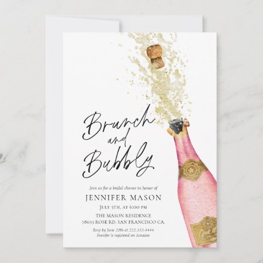 Brunch und Bubbly Champagne Brautparty Invitati Einladung (Vorderseite)