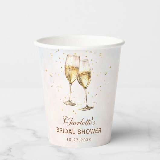 Brunch und Bubbly Champagne Brautparty Pappbecher (Vorderseite)