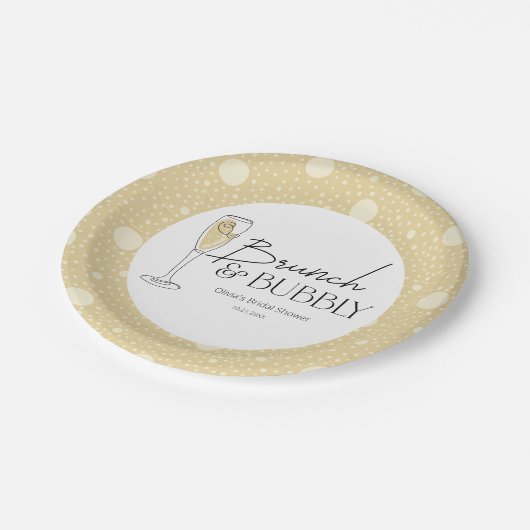 Brunch und Bubbly Champagne Brautparty Pappteller (Schrägansicht)