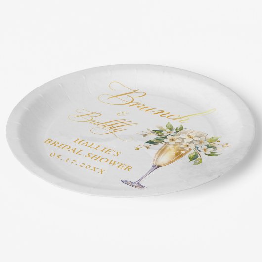 Brunch und Bubbly Champagne Brautparty Pappteller (Schrägansicht)