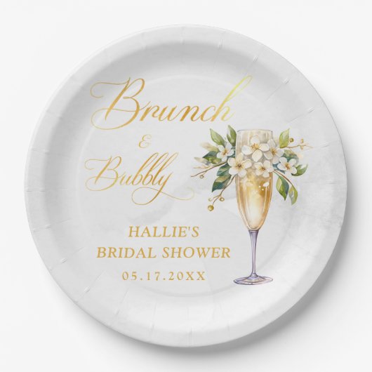 Brunch und Bubbly Champagne Brautparty Pappteller (Vorderseite)