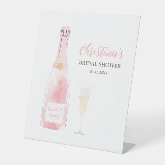 Brunch und Bubbly Champagne Brautparty Sockelschild (Vorderseite)