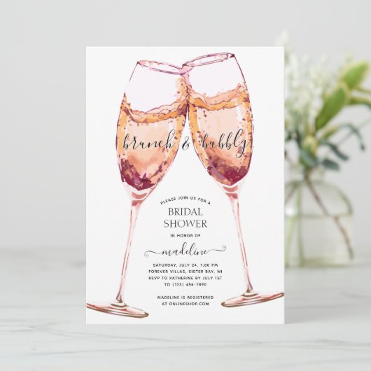 Brunch und Bubbly Champagne Toast Brautparty Einladung (Stehend Vorderseite)