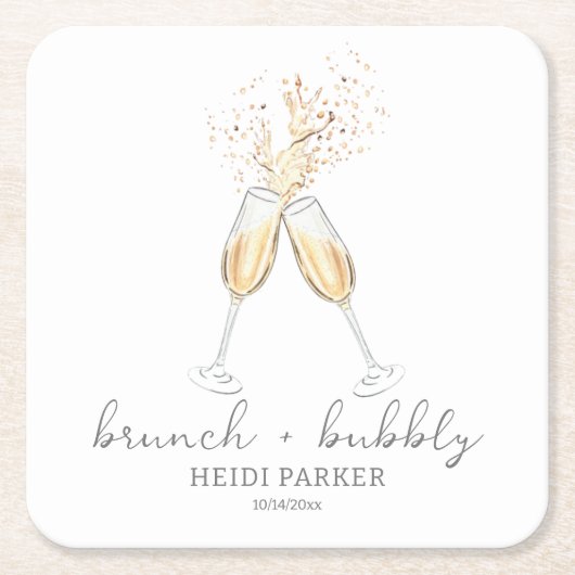 Brunch und Bubbly Champagne Toast Brautparty Rechteckiger Pappuntersetzer (Vorderseite)