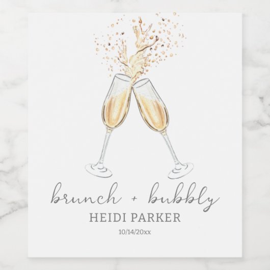 Brunch und Bubbly Champagne Toast Brautparty Weinetikett (Einzelnes Label)