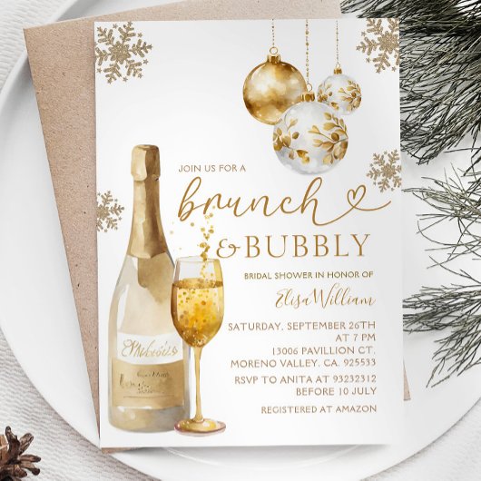 Brunch und Bubbly Champagne Winter Brautparty Einladung