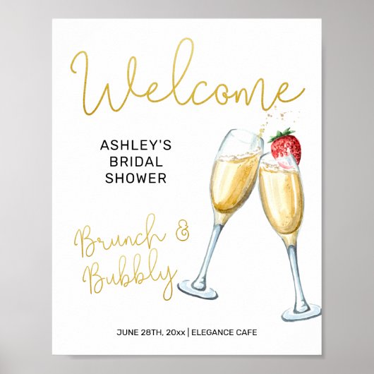 Brunch und Bubbly Champagner Brillen Begrüßungszei Poster (Vorne)