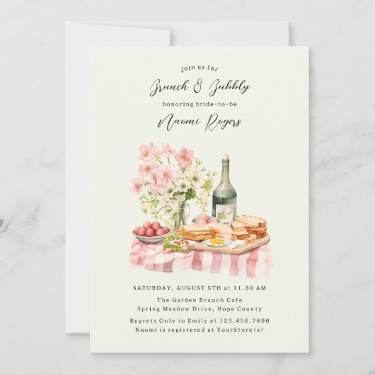 Brunch und Bubbly Country Garden Brautparty Einladung (Vorderseite)