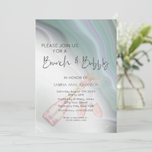 Brunch und Bubbly Dreamy Mint Jade Sage and Violet Einladung (Stehend Vorderseite)