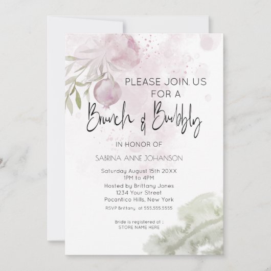 Brunch und Bubbly Dusty Pink Rose und Rosehip Einladung (Vorderseite)