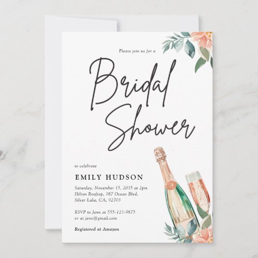 Brunch und Bubbly Elegante Brautdusche Einladung (Vorderseite)