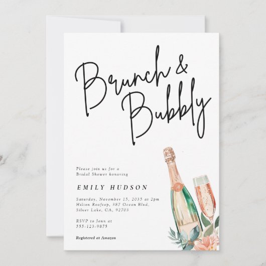Brunch und Bubbly Elegante Brautdusche Einladung (Vorderseite)