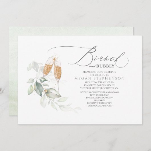 Brunch und Bubbly Elegantes Brautparty Einladung (Vorne/Hinten)