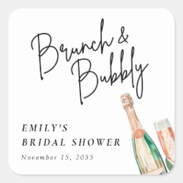 Brunch und Bubbly Elegantes Brautparty Quadratischer Aufkleber