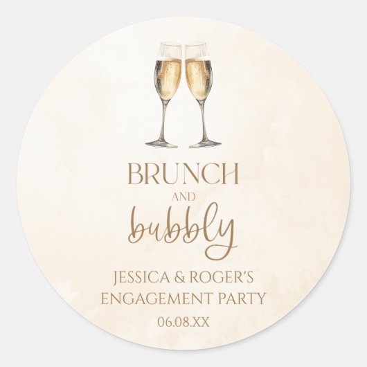 Brunch und Bubbly Engagement Party Brunch Gefallen Runder Aufkleber (Vorderseite)
