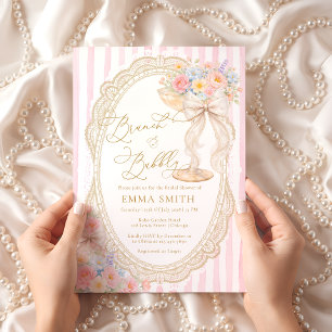 Brunch und Bubbly: Farbige Florale Brautparty Einladung