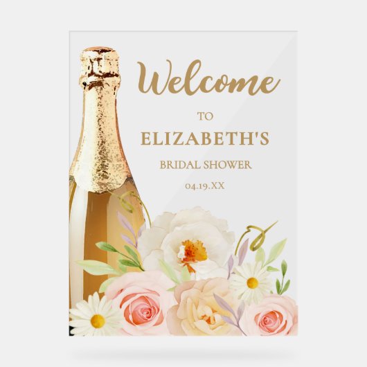 Brunch und Bubbly Floral Brautparty Willkommen Acrylschild (Vorderseite)