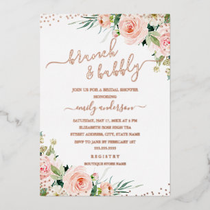 Brunch und Bubbly Floral ROSE GOLD Brautparty Folieneinladung