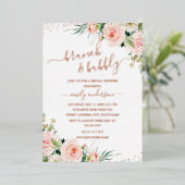 Brunch und Bubbly Floral ROSE GOLD Brautparty Folieneinladung (Stehend vorne)