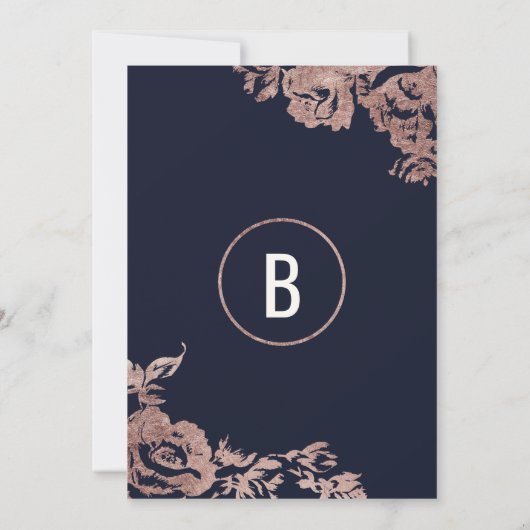 Brunch und Bubbly für Navy Blue und Rose Gold Flor Einladung (Rückseite)