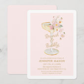 Brunch und Bubbly Garden Rosa Blütenbraun Einladung (Vorne/Hinten)