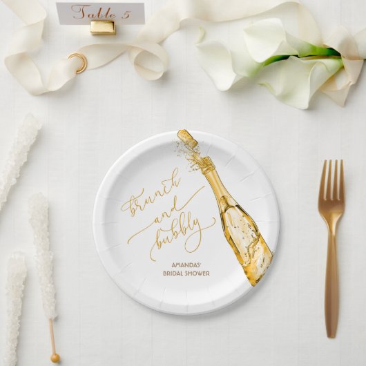Brunch und Bubbly Gold Brautparty Pappteller (Hochzeit)